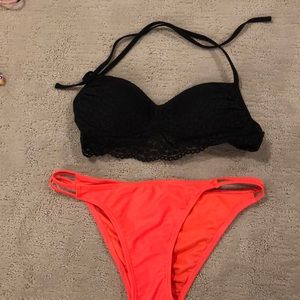 Black lace padded bikini top with bottoms